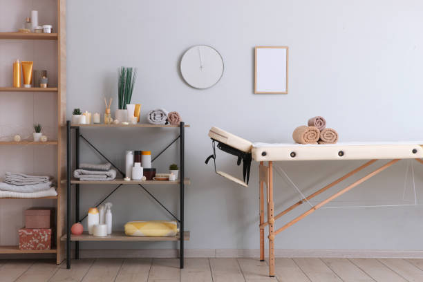 istock Massage table in the interior of a modern wellness center 1285967989