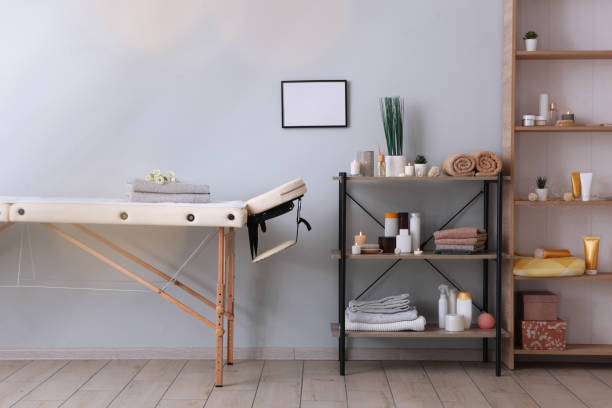 istock Massage table in the interior of a modern wellness center 1285968128