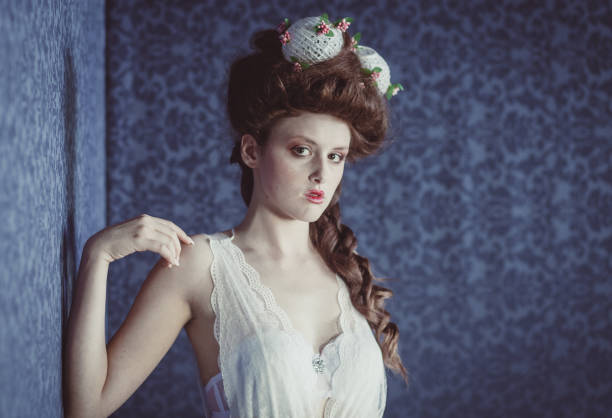 istock Fashion model in vintage clothes 1285968425