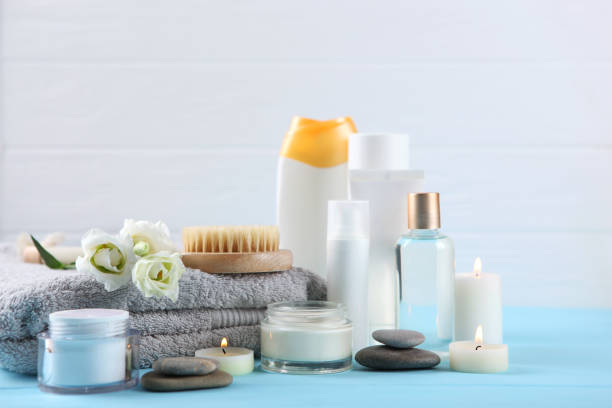 istock Beautiful spa composition of towels and spa accessories 1285969207