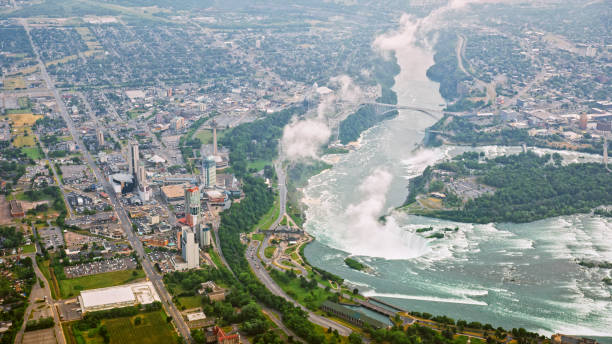 View of Niagara Falls with cityscape