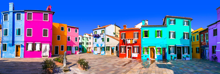 Most colorful traditional town (village) Burano - Island near of Venice. Italy travel and landmarks