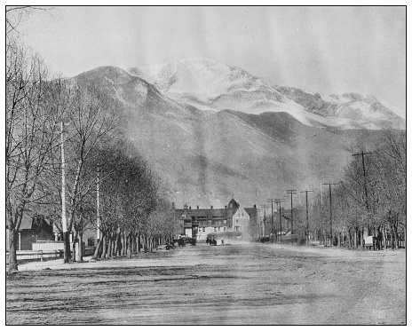 Antique black and white photo of the United States: Pike's Peak from Colorado Springs