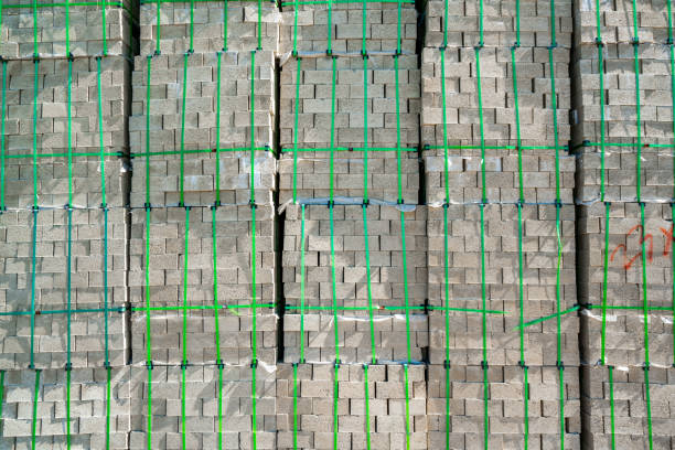 Packing gray new cement brick slabs