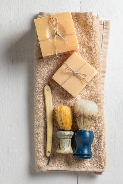 istock Vintage shaving set with razor, brush and soap 1285977931