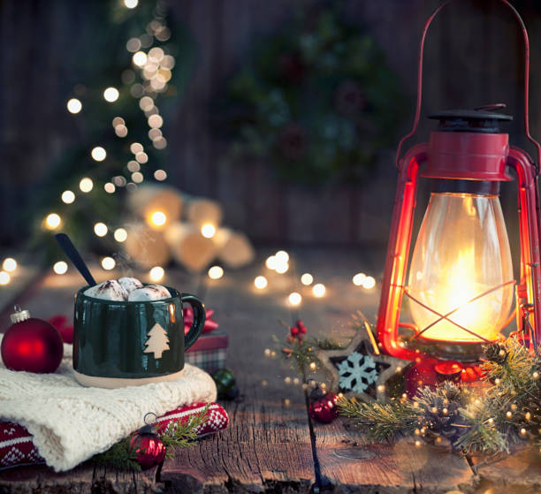 istock Christmas Vintage Lantern on Old Wood Background 1285979094