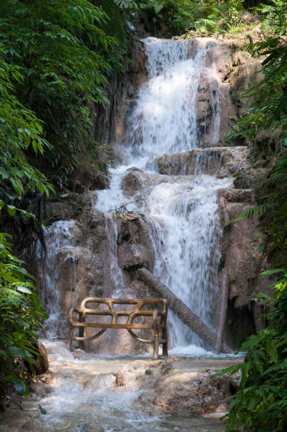 istock Ocho Rios Town Waterfall With Bench 1285979818