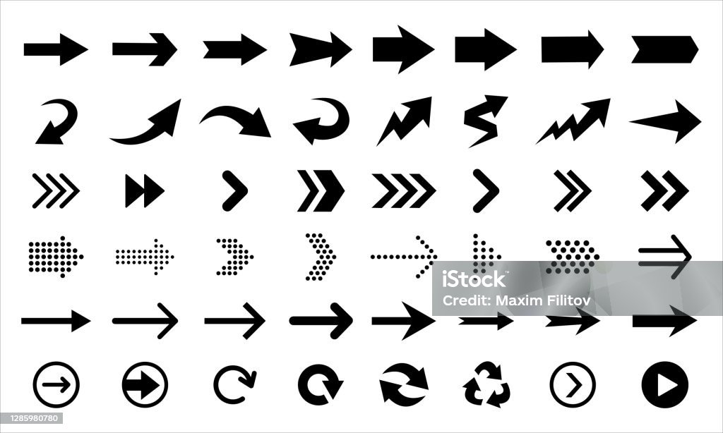 Flèches plates noires et pointeurs de direction dans l’ensemble - clipart vectoriel de Flèche directionnelle libre de droits