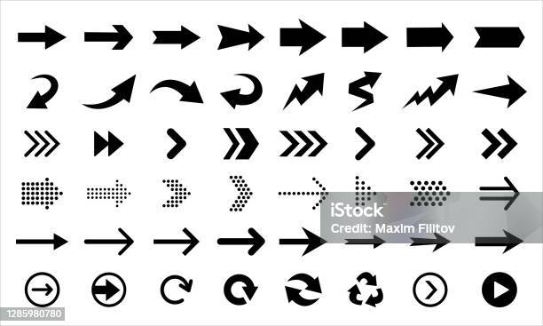 設置中的黑色平面箭頭和方向指標向量圖形及更多箭頭符號圖片 - 箭頭符號, 圖示, 矢量圖