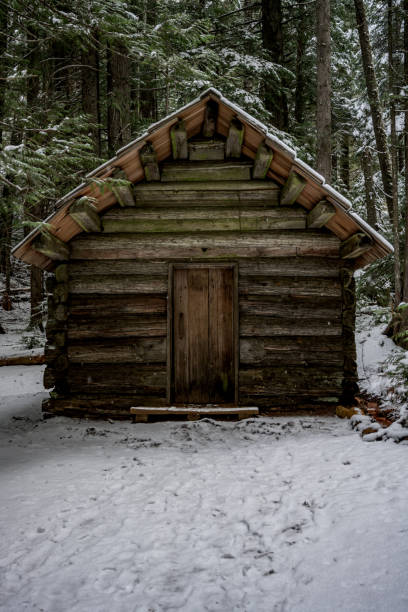 istock Small Cabin in Snow Along Trail Of The Shadows 1285984649