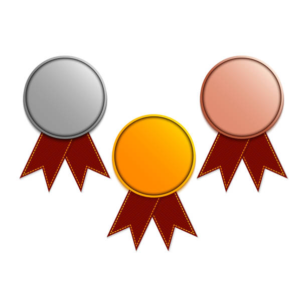 istock Set of blank gold, silver and bronze medal award badges 1285985151