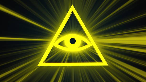 istock Mason symbolism all seeing eye, computer generated. 3d rendering of radiant delta on dark background 1285986224
