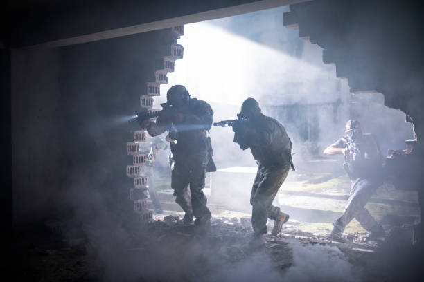 istock Group of soldiers make a rescue operation 1285989505