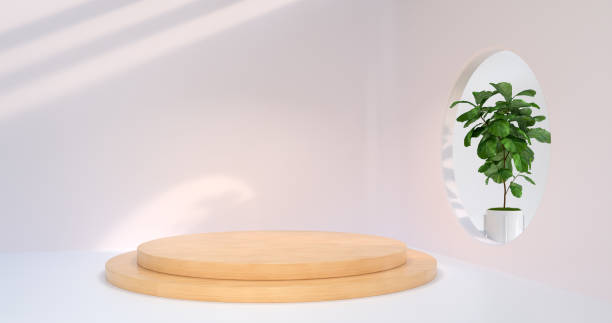 istock 3d rendering of wood podium display. 1285990259