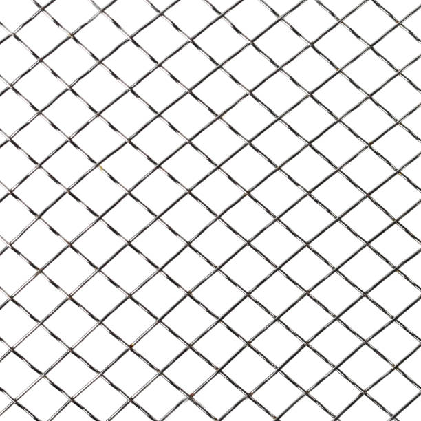 istock Decorative steel mesh as backdrop or background, close-up, white background. 1285991078