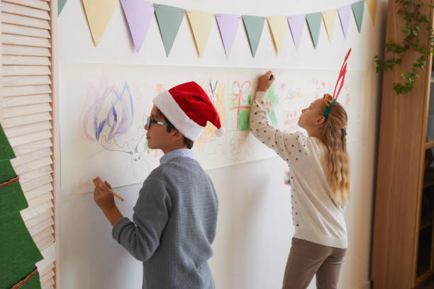 Brother and Sister Drawing on Walls on Christmas