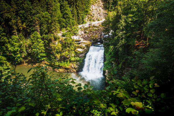 Giessbach Falls in early summer. Stunning waterfalls near Interlaken, Switzerland.