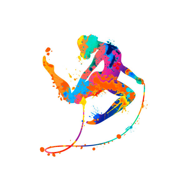 istock Rhythmic gymnastics girl with skipping rope. Dancer silhouette 1286001338