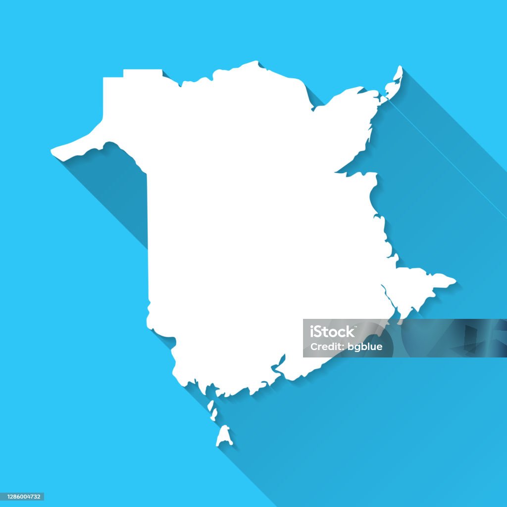 New Brunswick Map With Long Shadow On Blue Background Flat Design Stock ...