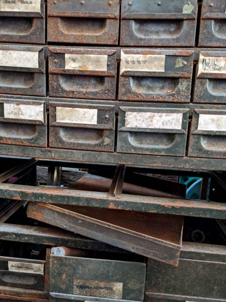 istock Industrial Cabinet Drawers All Rusty in an Engineers Workshop 1286006749