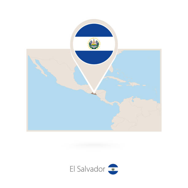 istock Rectangular map of El Salvador with pin icon of El Salvador 1286007705