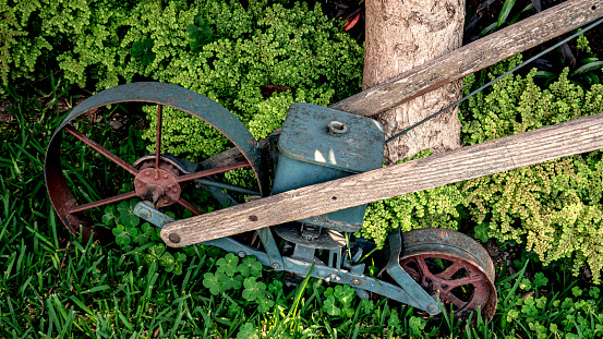 Old iron ploughing machinery