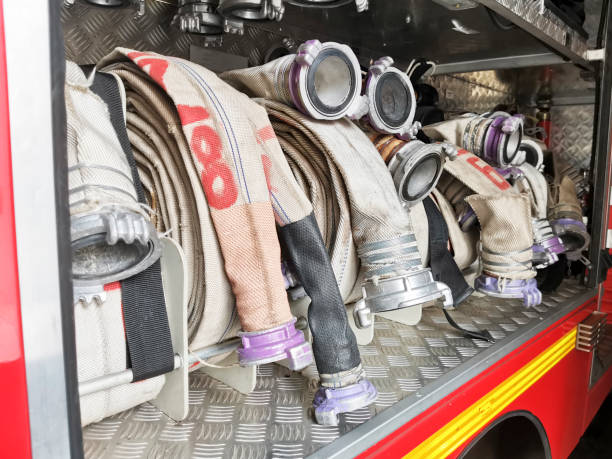 istock Fire hoses in a fire truck. Fire fighting 1286008051
