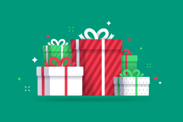 Holiday and Christmas Gifts Holiday gifts and stack of wrapped presents for Christmas. christmas present stock illustrations