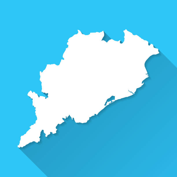 Odisha map with long shadow on blue background - Flat Design White map of Odisha isolated on a blue background with a long shadow effect and in a flat design style. Vector Illustration (EPS10, well layered and grouped). Easy to edit, manipulate, resize or colorize. bhubaneswar stock illustrations