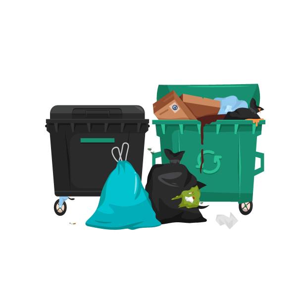 Garbage bins image Garbage bins. Waste containers set. Plastic, glass, Pictogram, icon, sign. Ecology, environment concept. Editable vector illustration in flat simple style isolated on a white background overflowing dumpster stock illustrations