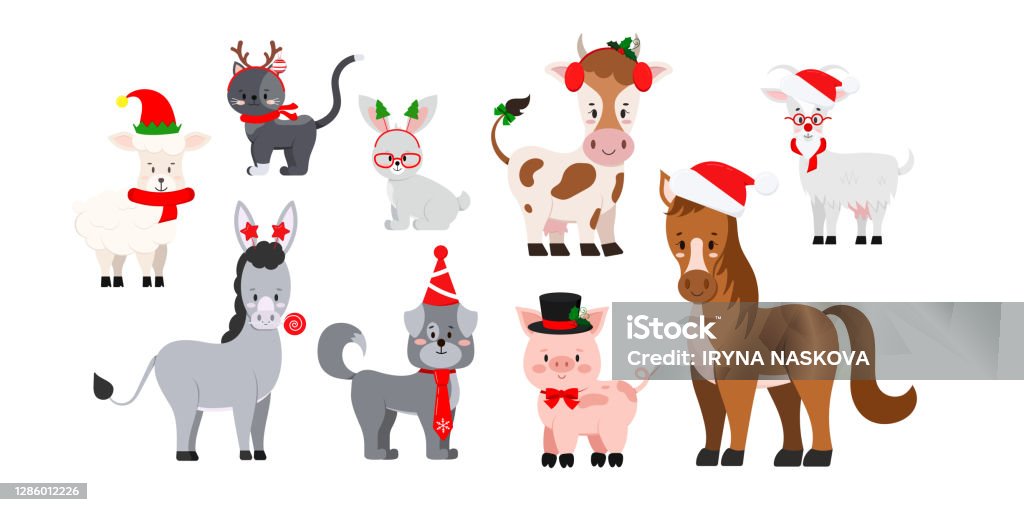 Christmas Farm Livestock Animals Set Isolated On White Background Stock Illustration - Download Image Now - iStock Christmas Farm Livestock Animals Set Isolated On White Background Stock Illustration - Download Image Now - iStock