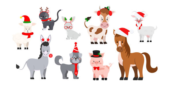 Christmas Farm Livestock Animals Set Isolated On White Background Stock  Illustration - Download Image Now - iStock