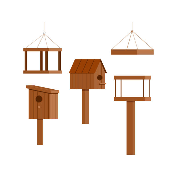 ilustraciones, imágenes clip art, dibujos animados e iconos de stock de icono de comedero de paja birdhouse aislado sobre fondo blanco. - birdhouse bird house ornamental garden