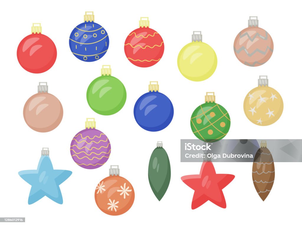 크리스마스 트리 장식 색깔의 공 덩어리와 별 고립 된 크리스마스 장식 세트 가정 축제 겨울 장식 12월에 대한 스톡 벡터 아트 및 기타  이미지 - Istock