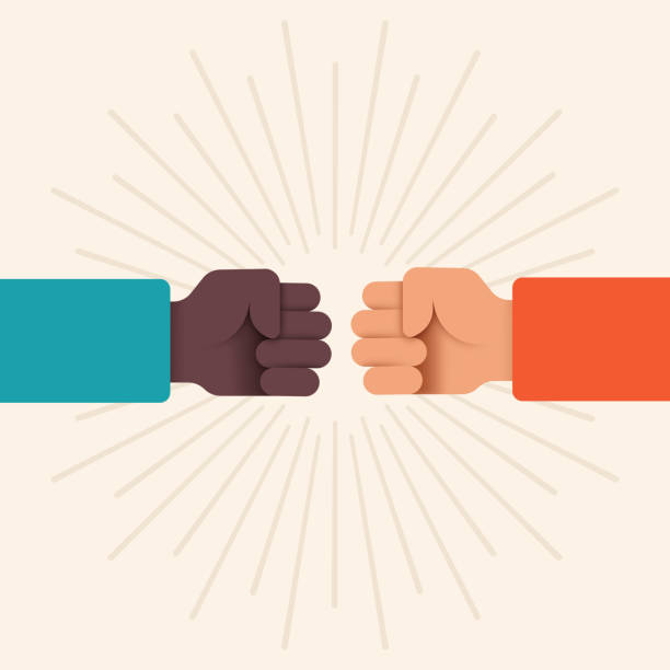 Fist Bump People bumping fists in greeting, saying hello or solidarity. punching illustrations stock illustrations