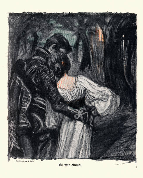 istock Young couple in love, walking through haunted darkness, Jugendstil art 1286014380