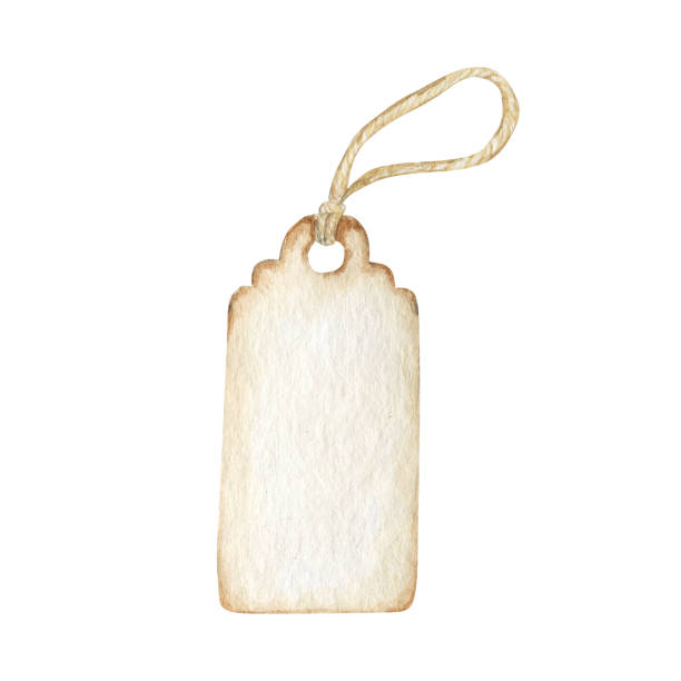 istock Tag for gift Watercolor vintage paper single shop label isolated illustration on white background. Hand drawn retro tag with a rope. 1286014541