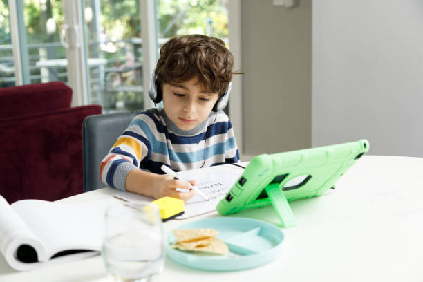 istock Virtual Schooling From Home with Six Year Old Boy 1286014601