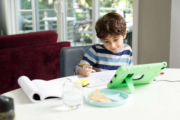 istock Virtual Schooling From Home with Six Year Old Boy 1286014605