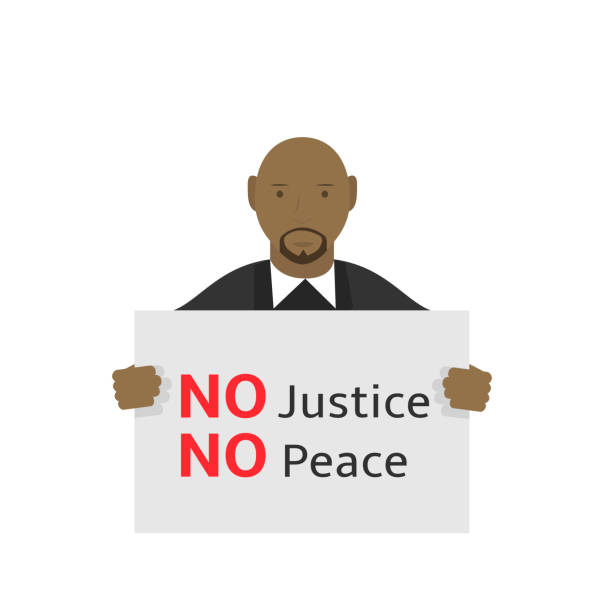 afro-amerikaner mit banner - hashtag doodle text black stock-grafiken, -clipart, -cartoons und -symbole