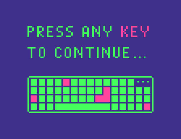 ilustrações de stock, clip art, desenhos animados e ícones de press any key to continue web page banner in pixel art style. - wallpaper retro revival computer keyboard computer monitor