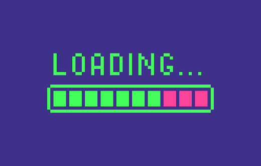 Loading icon in pixel art style. Web page banner, loading process sign. Vector illustration.