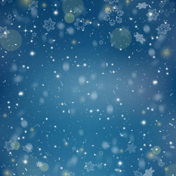 istock falling snow Christmas background. flying snow flakes and stars on dark blue night sky.winter snowflake overlay template 1286020595