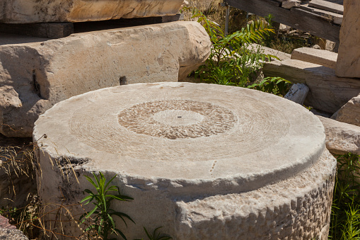 Parts of the Greek column from the Acropolis of Athens showing the whole hole used to assemble the columns.