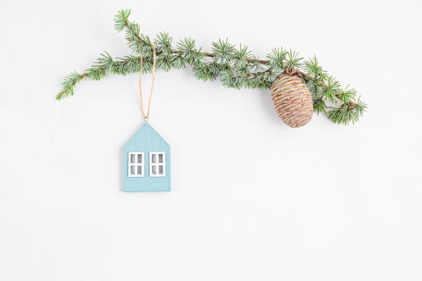 istock Christmas tree branch  on white background, flat lay, top view, copy space 1286021456
