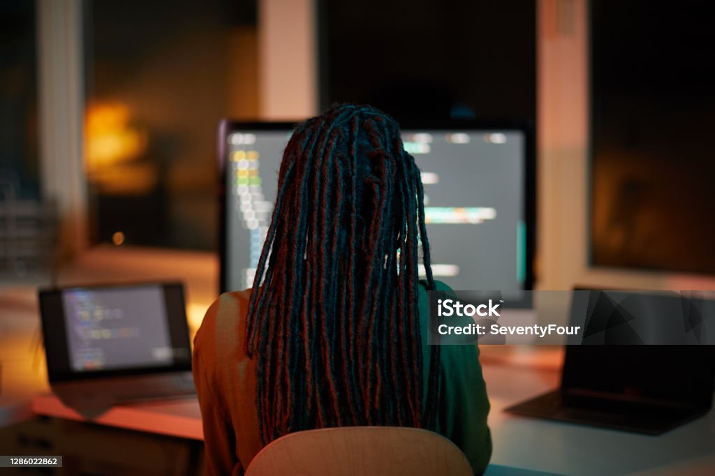 Female It Developer Back View Stock Photo - Download Image Now ...