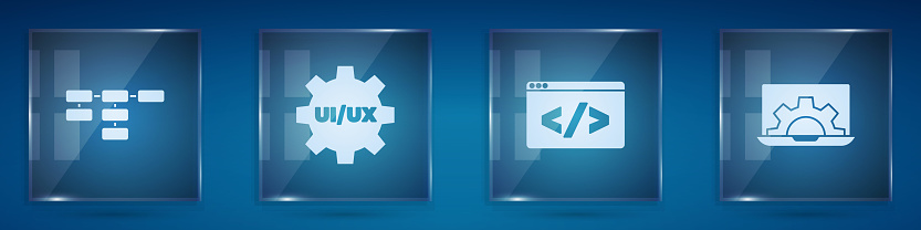 Set Site Map Ui Or Ux Design Front End Development And Web Square Glass ...