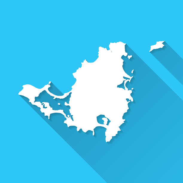 ilustrações de stock, clip art, desenhos animados e ícones de sint maarten island map with long shadow on blue background - flat design - sao martinho