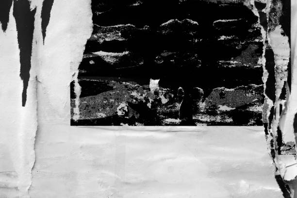 istock Old ripped torn paper crumpled creased posters grunge textures backdrop surface backgrounds placard Black and White 1286026211