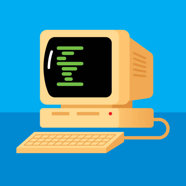 Retro Computer Flat Vector illustration of a retro computer against a blue background in flat style. crt computer screen stock illustrations